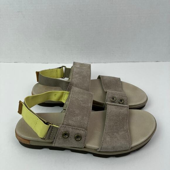Sorel Torpeda Double Strap Slingback Sandal Flat Soft Leather Grey Yellow Sz 7 - Picture 5 of 16